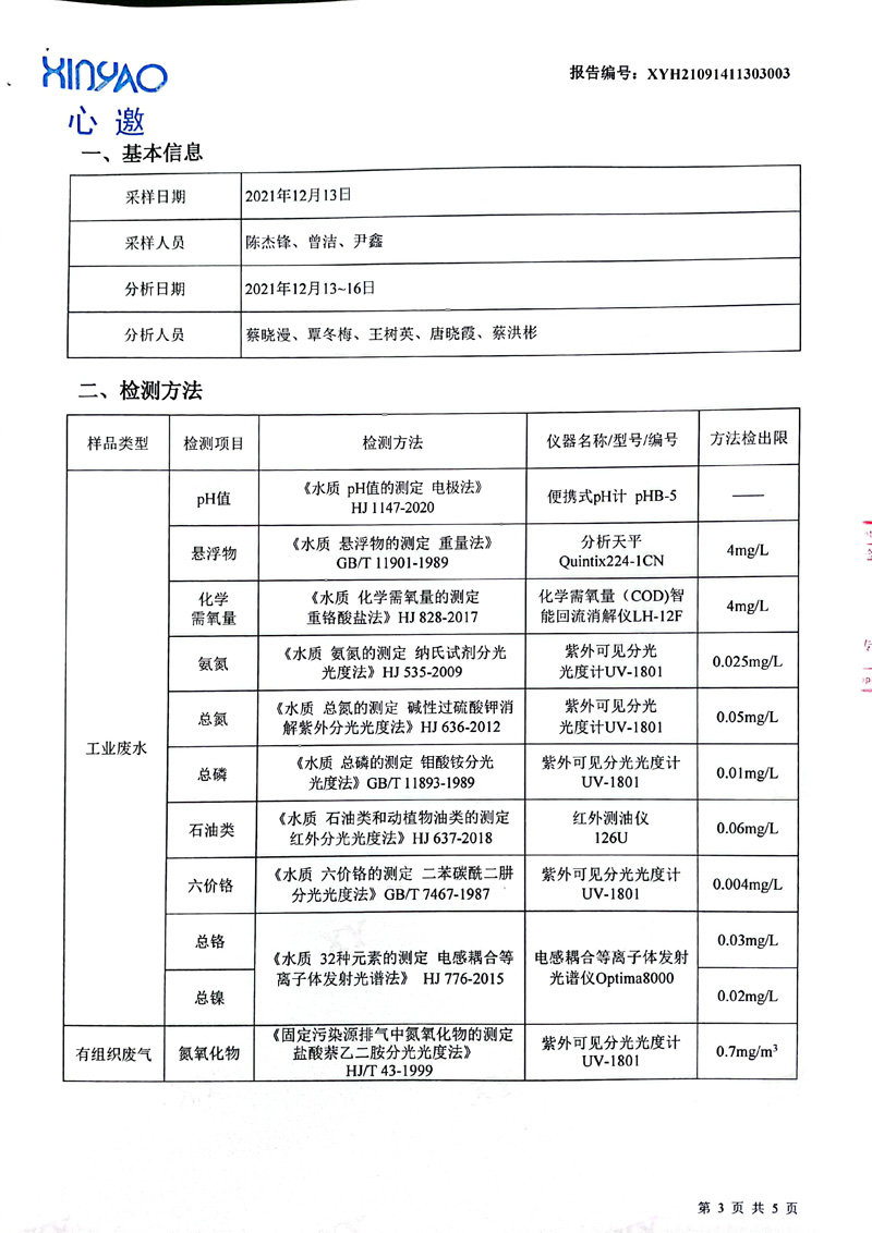 美之高科技公布2021年12月份工业废水、有组织废气检测报告3